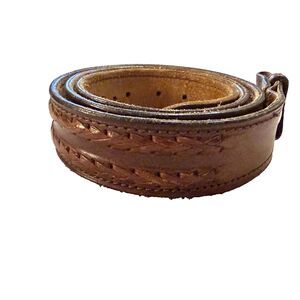La Cuir Brown Leather Belt Braided No Buckle 1.5” Wide Sz 36-42” Western Cowboy